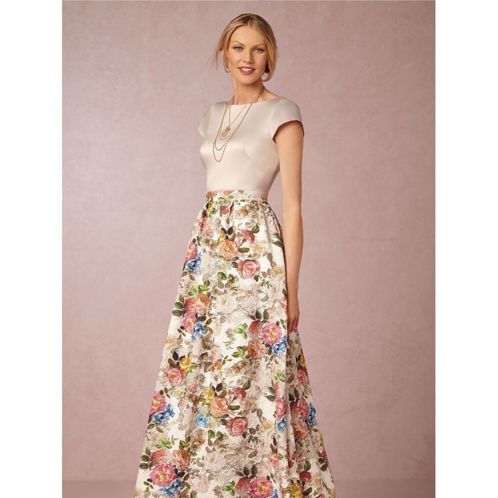 Adrianna Papell BHLDN Johanna Dress 2 Floral Jacquard Matelasse Short Petite